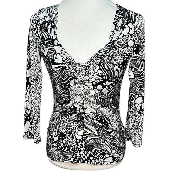 Cache Geometric Print Blouse Black White - Picture 1 of 4